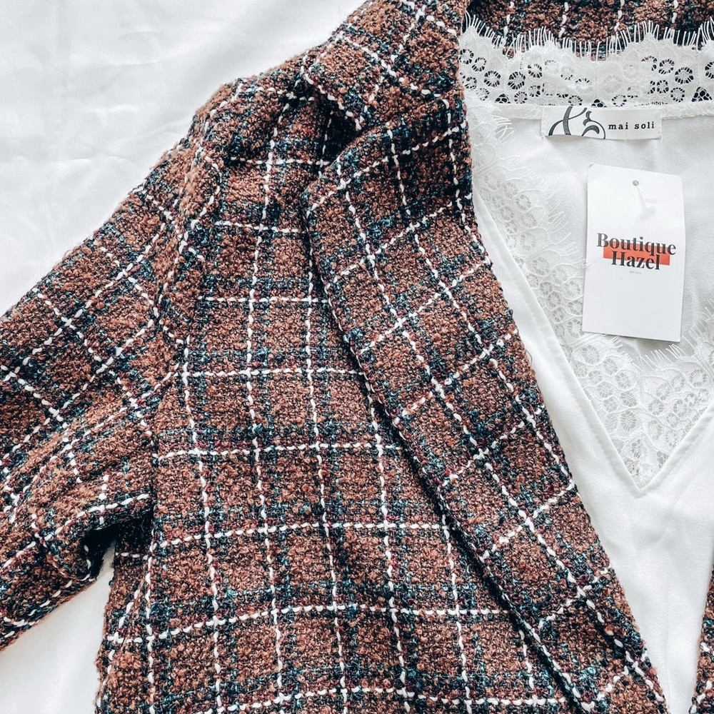 Women's Brown Checkered Blazer